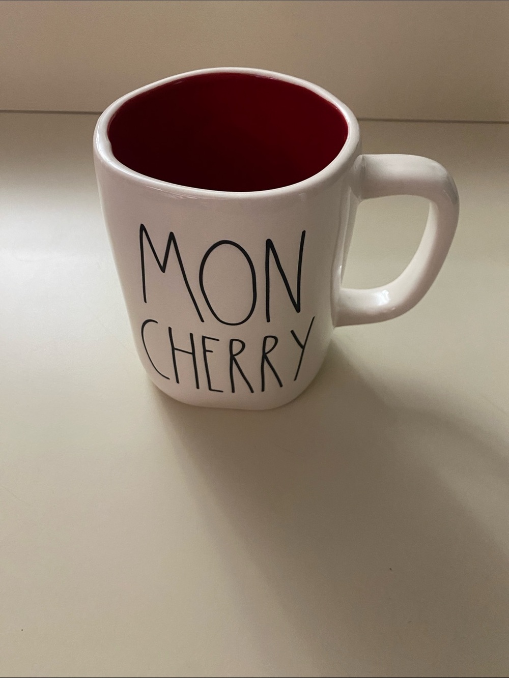 Rae Dunn White and Red 'Mon Cherry' Ceramic Coffee Mug